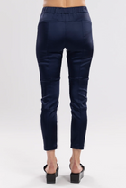 The Satin Section Pant is your go-to slightly more dressy NES essential, offering effortless style and unmatched comfort. With fabulous spliced detailing, this pant combines a sleek flat front with an elasticated back for the perfect fit. Side pockets provide practicality, while the 7/8 length and satin finish add an elevated touch to your look. Whether you're dressing up for a night out, office wear, or a special occasion, these versatile pants can easily be styled for any event. Elegant, stylish, and desi