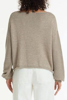  BLAK -The Close Sweater is a light mocha cotton sweater with silver lurex detailing, designed to bring subtle shimmer to everyday knitwear. Knitted from breathable cotton yarn with a chunky textured finish, it has an easy, relaxed shape that feels effortless to wear.