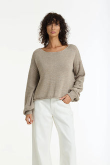  BLAK -The Close Sweater is a light mocha cotton sweater with silver lurex detailing, designed to bring subtle shimmer to everyday knitwear. Knitted from breathable cotton yarn with a chunky textured finish, it has an easy, relaxed shape that feels effortless to wear.