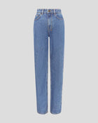 A relaxed straight-leg jean with a high waist, made from premium European rigid denim in a heritage stone-washed blue.&nbsp;It includes classic five-pocket styling, anti-silver branded hardware, and signature T-box and back cross embroidery.