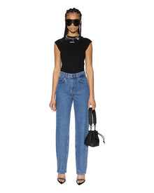 A relaxed straight-leg jean with a high waist, made from premium European rigid denim in a heritage stone-washed blue.&nbsp;It includes classic five-pocket styling, anti-silver branded hardware, and signature T-box and back cross embroidery.