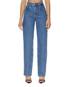 A relaxed straight-leg jean with a high waist, made from premium European rigid denim in a heritage stone-washed blue.&nbsp;It includes classic five-pocket styling, anti-silver branded hardware, and signature T-box and back cross embroidery.