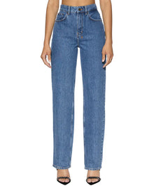A relaxed straight-leg jean with a high waist, made from premium European rigid denim in a heritage stone-washed blue.&nbsp;It includes classic five-pocket styling, anti-silver branded hardware, and signature T-box and back cross embroidery.