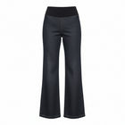 NES DollyB Denim Pants by N-E-S – a wide-leg stretch denim pant with fold-down rib waistband and contrast stitching. Available in blue or black denim. NZ made.