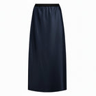 The NES Muse Satin Skirt – a full-length hammered satin skirt with bias cut, elasticated waist and soft high-low hem. Elegant and easy. NZ made.
