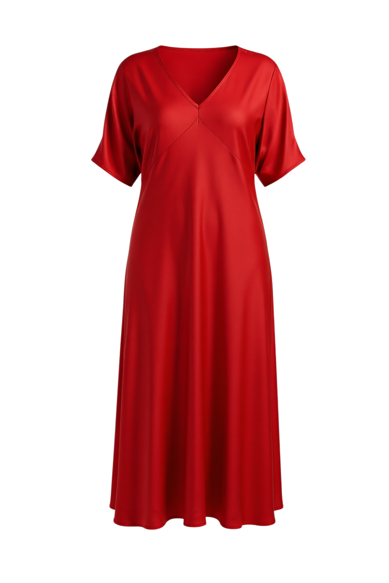 The NES Remi Satin Dress by N-E-S. A floaty chiffon maxi with kimono sleeves, V neckline and soft movement. Made in NZ.