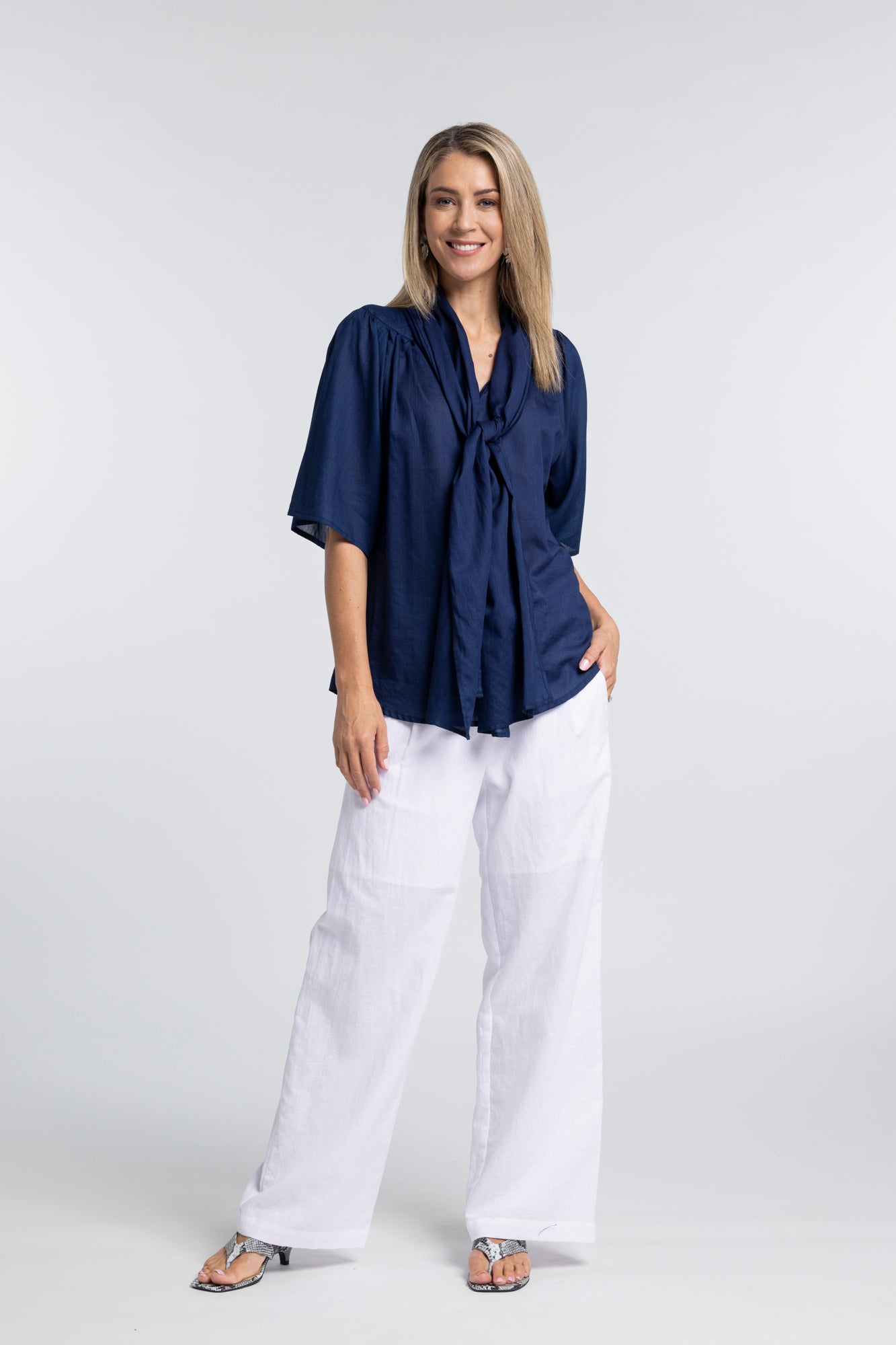 NES  Rita Pant. Linen Blend, full length, pockets. Available in black, white, brown. made in NZ.