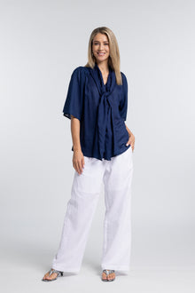 NES  Rita Pant. Linen Blend, full length, pockets. Available in black, white, brown. made in NZ.