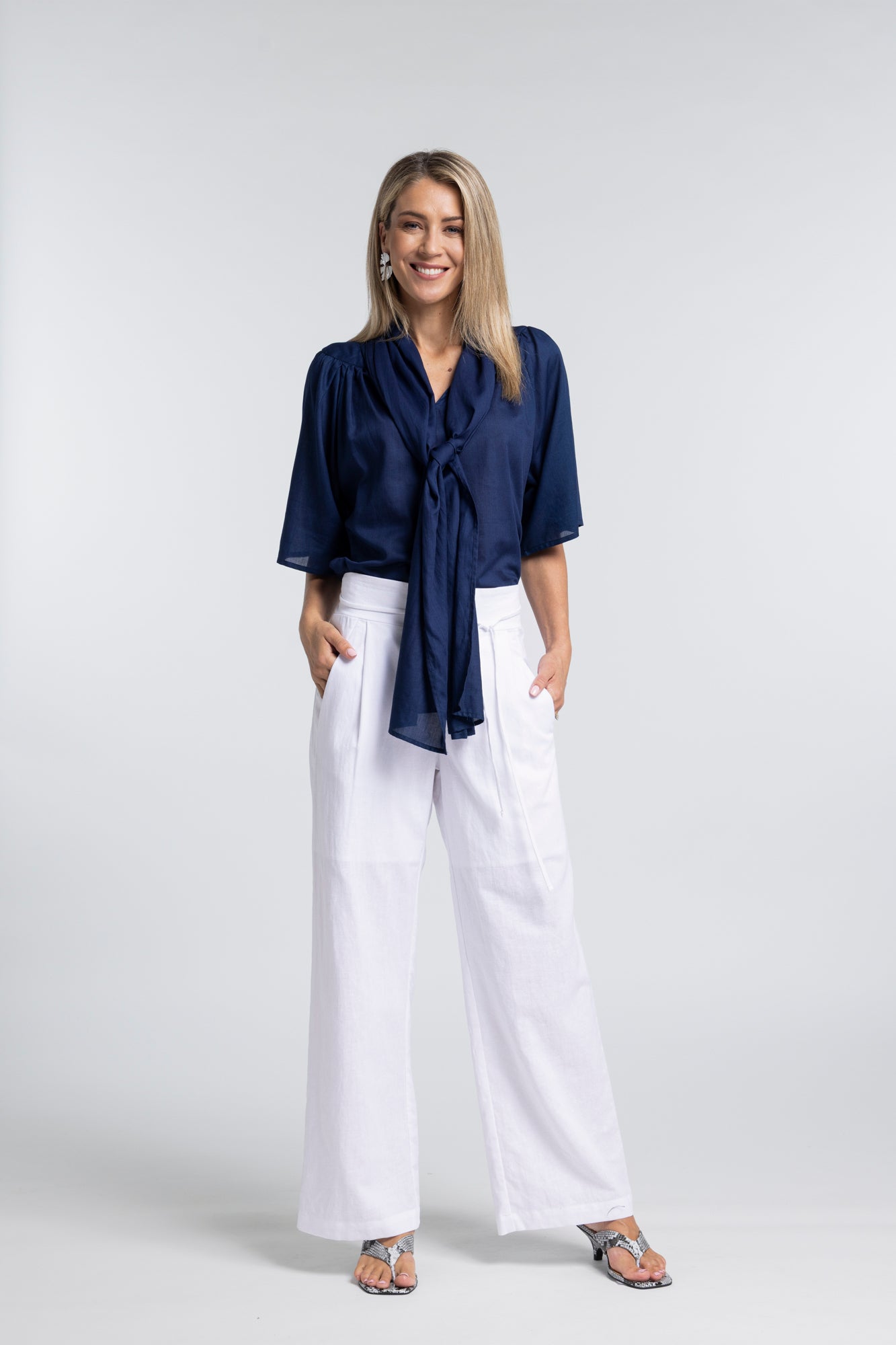 NES  Rita Pant. Linen Blend, full length, pockets. Available in black, white, brown. made in NZ.