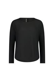 The NES Sable Top by N-E-S – a floaty georgette long sleeve top with scoop neck, curved hem and layering options. NZ made.