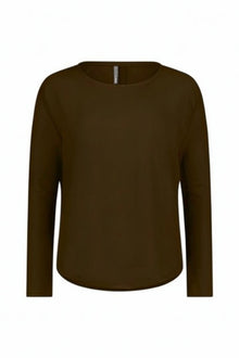 The NES Sable Top by N-E-S – a floaty georgette long sleeve top with scoop neck, curved hem and layering options. NZ made.