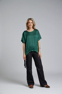 The NES Vanotti Tunic by N-E-S. A floaty scoop-neck tunic in viscose georgette or satin. Wear loose or drawn in. Sizes XS/S, SM, ML. NZ made.