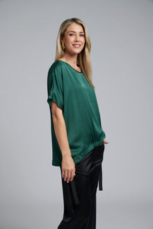 The NES Vanotti Tunic by N-E-S. A floaty scoop-neck tunic in viscose georgette or satin. Wear loose or drawn in. Sizes XS/S, SM, ML. NZ made.