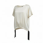 The NES Vanotti Tunic by N-E-S. A floaty scoop-neck tunic in viscose georgette or satin. Wear loose or drawn in. Sizes XS/S, SM, ML. NZ made.