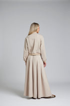 The NES Zadie Skirt by N-E-S – a full length ponte skirt with outward pleats, elastic back insert and clean modern fit. NZ made in Black or Latte.