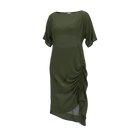 The NES Em Dress – an asymmetrical chiffon dress with ruching and adjustable drawcord. Bold, floaty and NZ made.