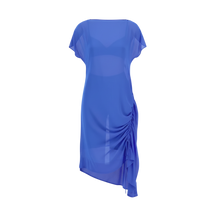 The NES Em Dress – an asymmetrical chiffon dress with ruching and adjustable drawcord. Bold, floaty and NZ made.