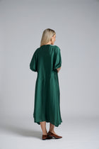 The NES Remi Satin Dress by N-E-S. A floaty chiffon maxi with kimono sleeves, V neckline and soft movement. Made in NZ.
