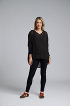 The NES Virtue Tunic by N-E-S – a floaty, relaxed tunic with a scoop neck, curved hem and effortless drape. Perfect layered over a Lattice Singlet. NZ made.