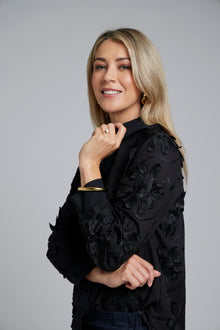 The NES Lux Shirt by N-E-S – a 3D embroidered floral shirt with solid collar, cuffs and adjustable sleeves. A forever piece, beautifully NZ made.