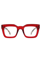 REALITY EYEWEAR
A bold blend of colour and pattern, with a striking tortoiseshell arm on the Ruby and Wood that add a playful, unexpected twist.&nbsp;The chunky rectangular frame delivers vintage-inspired confidence, while the rich colour mix makes them as much a fashion statement as they are functional. Also available in classic brown and vibrant blue, Keats proves that reading glasses can be anything but ordinary.