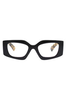 REALITY EYEWEAR
Shelley Reader brings a bold, fashion-forward edge to everyday eyewear. Defined by its striking geometric silhouette, this statement shape is balanced by a sleek black front for a look that feels both modern and timeless. The standout detail? Sculptural leopard-print arms that add just the right amount of attitude and contrast.