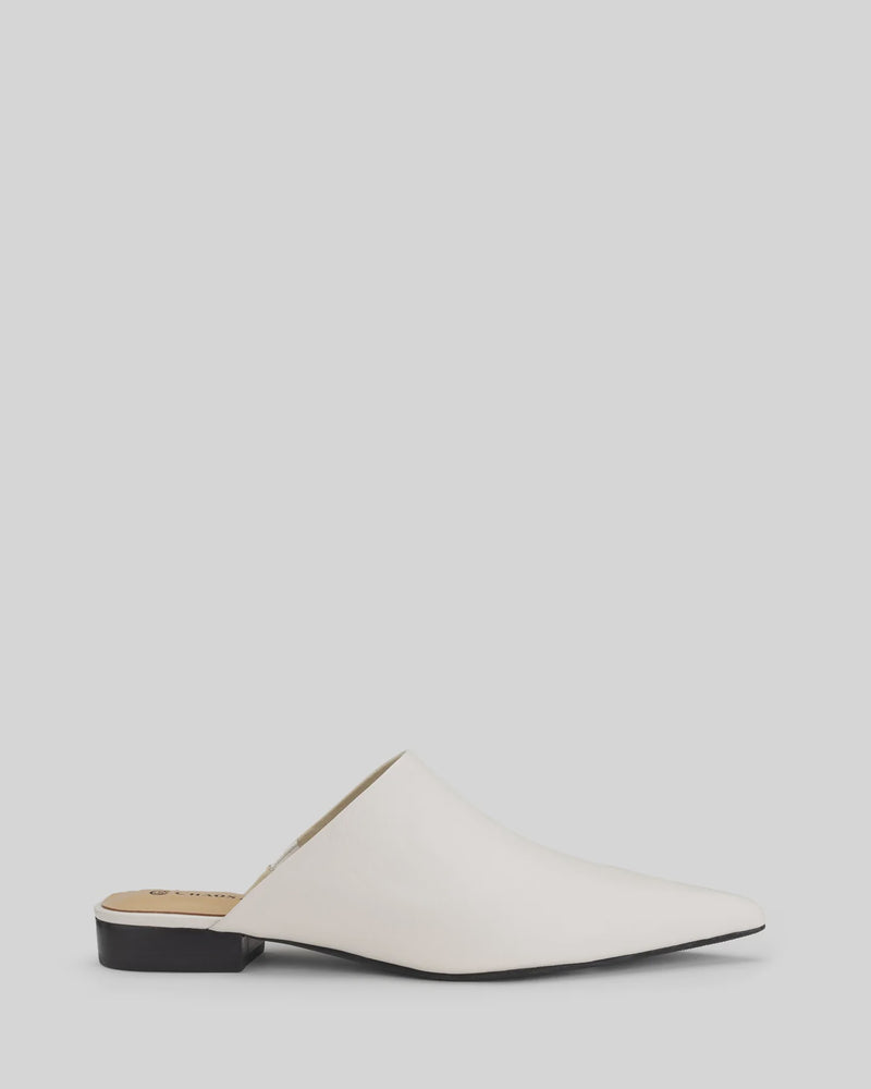 CHAOS &amp; HARMONY | VALOR MULE

Soft and clean, the VALOR MULE in Milk is crafted from recycled leather with a sleek pointed toe. This refined neutral adds a polished touch to everything from workwear to weekend denim.

Milk recycled leather pointed mule
Soft leather lined
Black stack heel / Black rubber outsole
20mm / 0.78 inch heel
Standard fit
We recommend a good leather/suede protectant to protect your shoes
Made in Dongguan, China