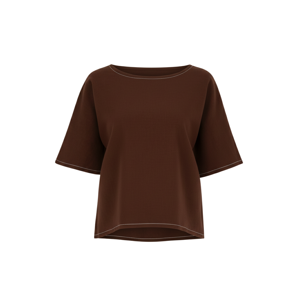 The NES Jasmine Top – a relaxed linen-cotton top with contrast stitching and boxy fit. Breathable, versatile and NZ made.