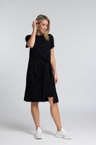 The NES Ava Knit Dress – a double-layer knit dress with twist detail and flattering fit. Comfortable, easy and NZ made.