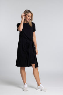 The NES Ava Knit Dress – a double-layer knit dress with twist detail and flattering fit. Comfortable, easy and NZ made.