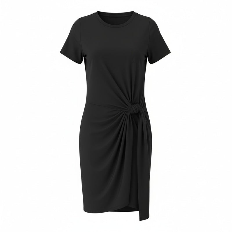 The NES Ava Knit Dress – a double-layer knit dress with twist detail and flattering fit. Comfortable, easy and NZ made.