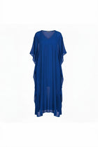 A CAPRI sheer maxi dress with a V-neckline and draped, wide sleeves, displayed on a clean white background. Remi Dress